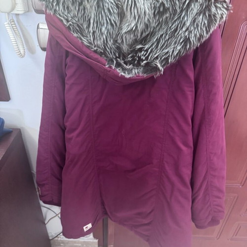 Long burgundy coat used, slim fit, size XXL
