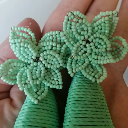 Zara statement earrings used, mint beaded dangle for pierced ears