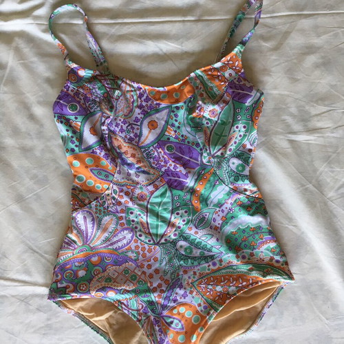 One-piece swimsuit, colorful with nude lining, size S