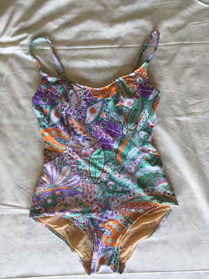 One-piece swimsuit, colorful with nude lining, size S
