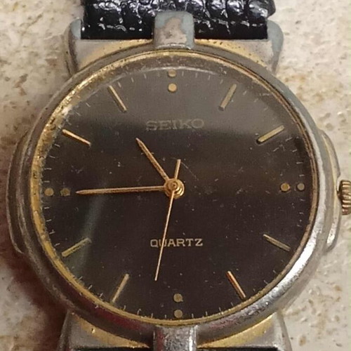 Seiko watch used with black leather strap men's