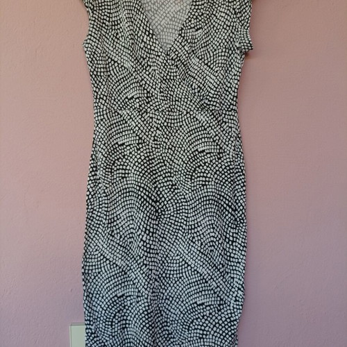 H&M Midi Bodycon Dress with Black and White Geometric Pattern, New