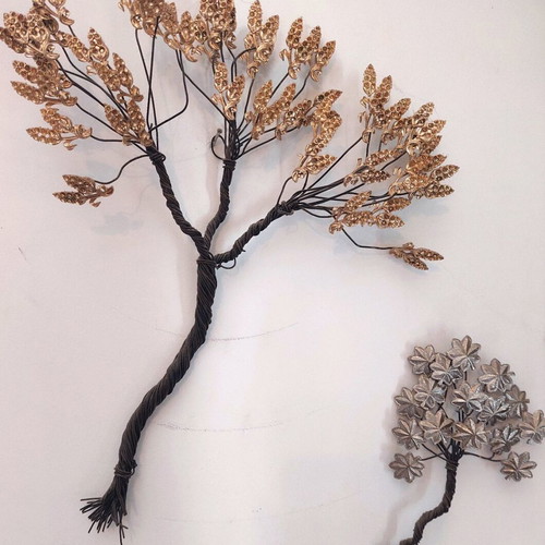 Handmade Metal Wall Art Trees in Bronze and Metal, like new