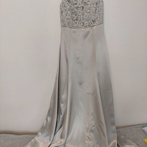 Formal long evening dress silver lace and satin small like new