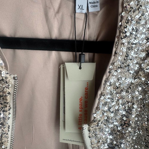 Never Fully Dressed Sequin Jacket brand new with tags, gray and beige, XL