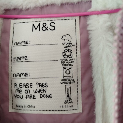 M&S Girls Coat New Light Pink Age 13-14