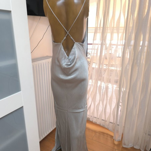Satin maxi dress silver backless XL like new
