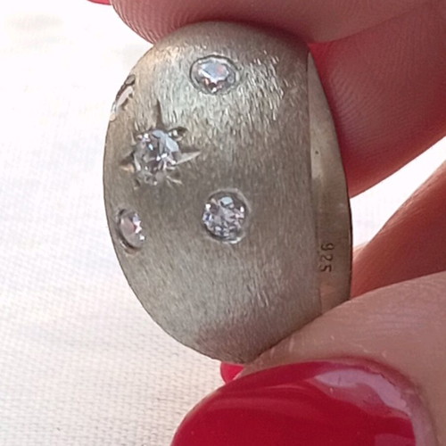 Silver 925 ring bombe with 5 zircon stones new, sandblasting method
