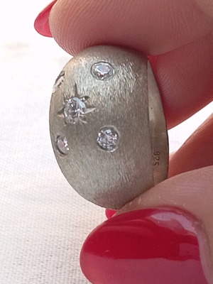 Silver 925 ring bombe with 5 zircon stones new, sandblasting method