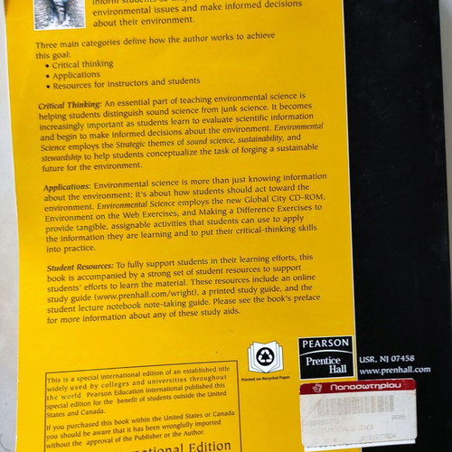 Environmental Science by Richard T. Wright like new English edition