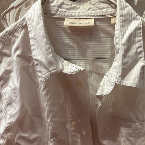DKNY Women's White Shirt like new with stripe and double button row