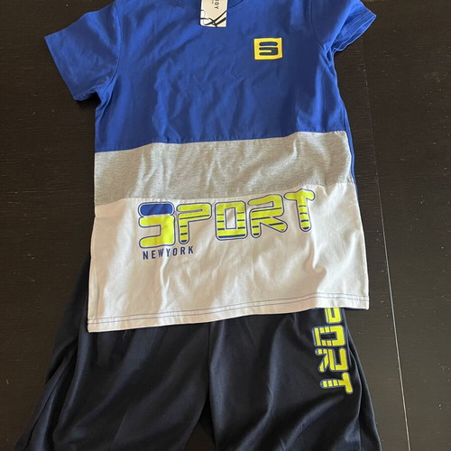Kids' shorts and t-shirt set new, grey and blue, size up to 16 years
