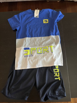 Kids' shorts and t-shirt set new, grey and blue, size up to 16 years