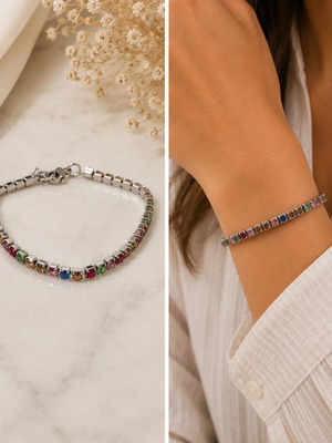 Tennis bracelet silver with multicolor stones new