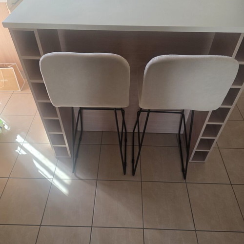 Island with bar stools like new, custom MDF design, storage and wine racks