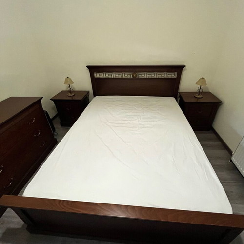 Handmade bedroom set used, cherry wood with double bed and 2 nightstands