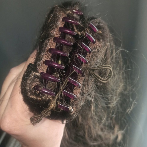 Ponytail clip with synthetic hair like new, brown color