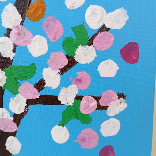 Almond Blossom Painting on Canvas like new, acrylic 18x26cm