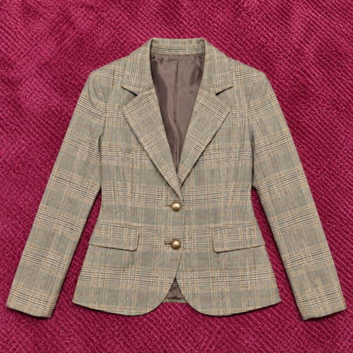 Checked blazer women's size S new, beige and brown tones