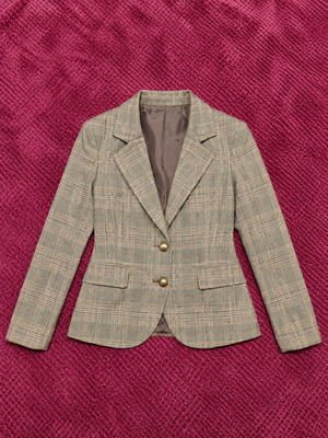 Checked blazer women's size S new, beige and brown tones