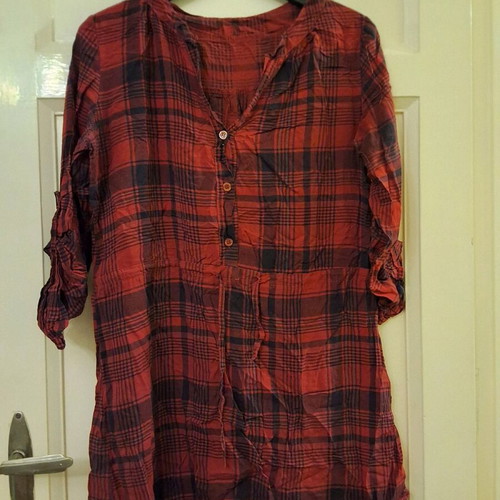 Plaid shirt dress used red black size M