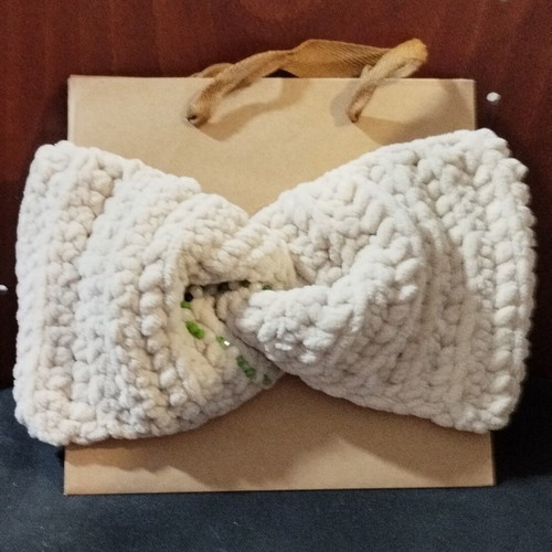Handmade knitted hairbands with beads, black purple beige