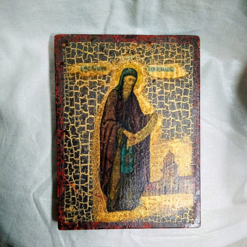 Saint Gerasimos of Kefalonia decorative icon used, vintage style