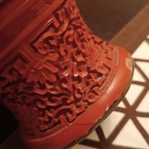 Red Cinnabar vase used, 38cm height