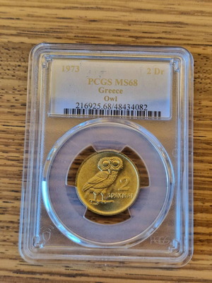 Owl Coin 2 Drachmai 1973 PCGS MS68 like new