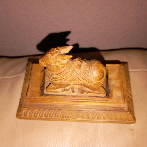 Wooden Nandi Figurine used, Hindu sacred bull collectible