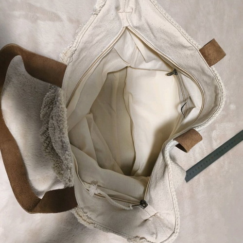 Mat Canvas Shoulder Bag New Beige with Zipper