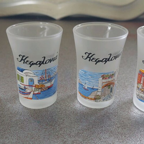 Glass tsipouro set souvenir from Tinos like new