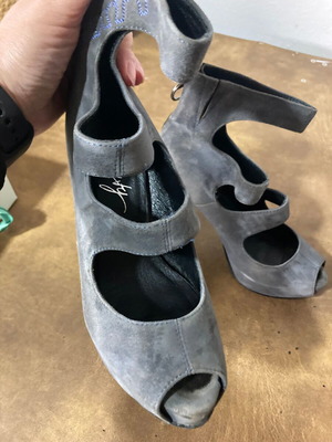 Miss Sixty gray suede peep toe pumps used with straps, size 37