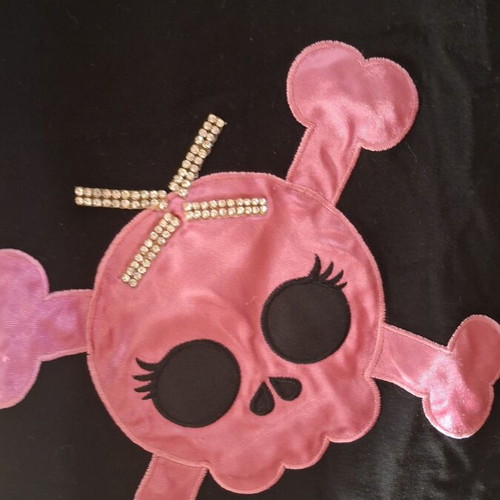 Dejavu black short-sleeve top used, pink skull design, size L