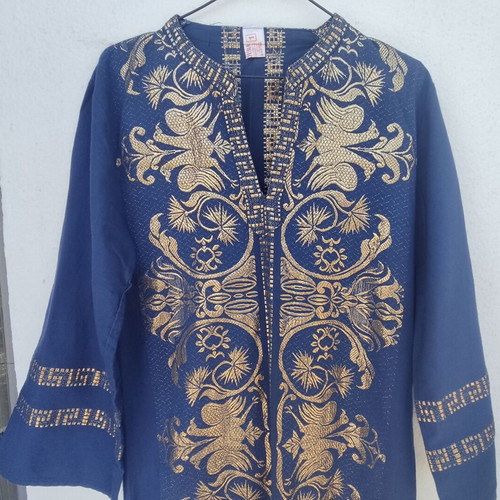 Vintage Greek Caftan DURA 60s 70s with Gold Embroidery Boho Chic Hippie