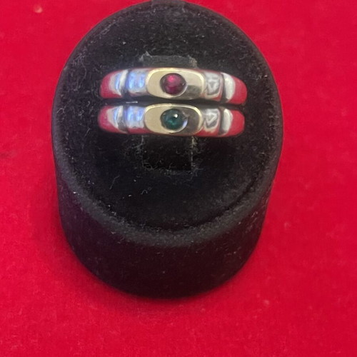Silver gold 925 585 ring with ruby and emerald used, size 54