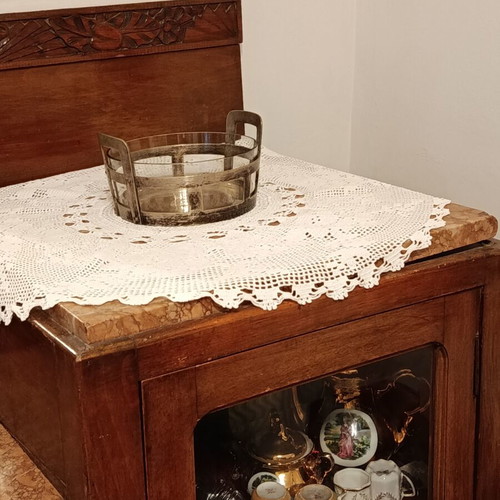 Jugendstil metal centerpiece with removable glass, diameter 20 cm, height 15 cm