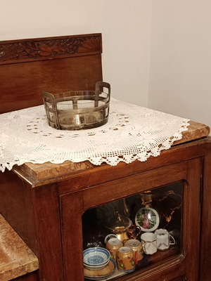 Jugendstil metal centerpiece with removable glass, diameter 20 cm, height 15 cm