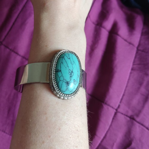 Bracelet silver with turquoise stone boho chic festival hippie used