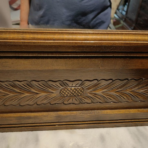 Antique solid walnut entryway furniture with carving, mirror and marble