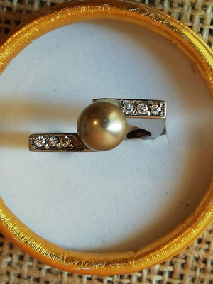 Steel solitaire ring silver with synthetic pearl and zircon new