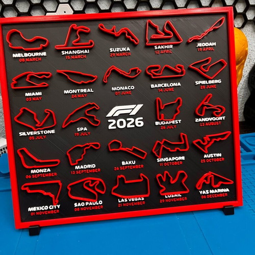 F1 2026 Season Calendar 3D Printed Wall Art new, 25cm x 25cm