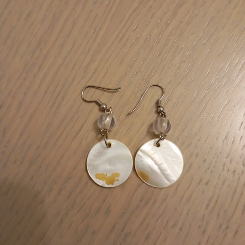 Pair of earrings used with minor wear, white