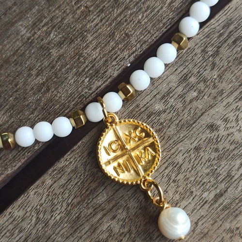 Summer handmade necklace with Konstantinato and pearl new
