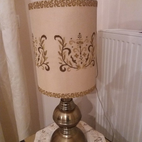 Bronze lamp used with handmade embroidery shade