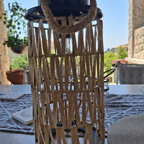 Bamboo solar lantern with built-in lamp like new