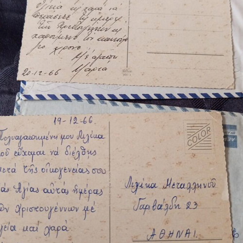 Two envelopes with postcards 1966 used, stamps and postmarks