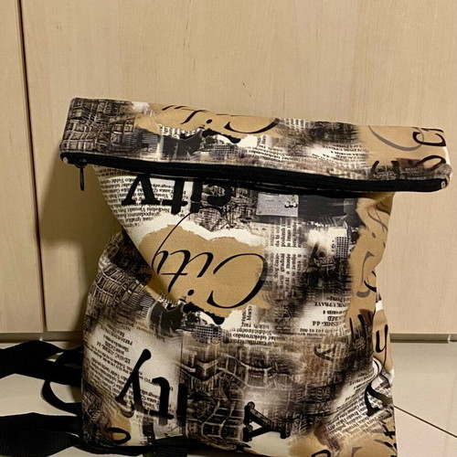 Backpack fabric new, black and beige, shoulder bag