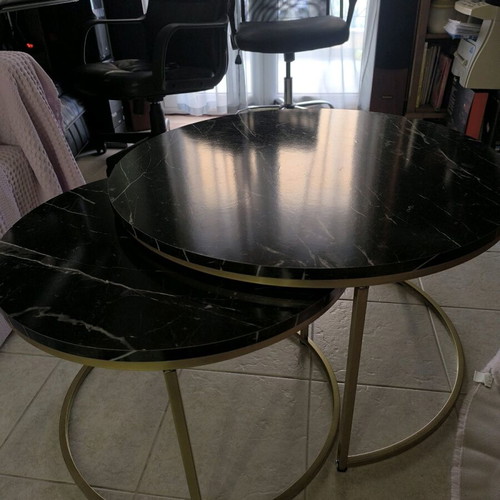 Double coffee table black/gold with marble look like new