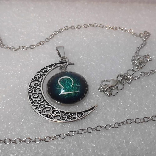 Libra Zodiac Pendant Necklace like new, stainless steel